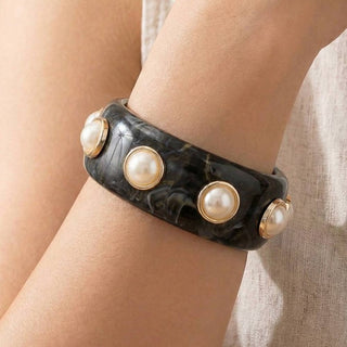Black Marble Resin Pearl Dome Studded Bangle Bracelet: BK-Bracelet-K. Ellis Boutique