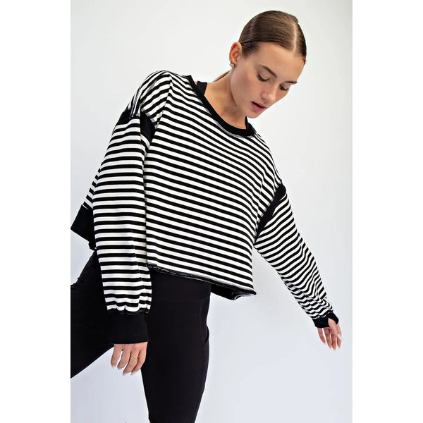 Open Back Striped Pullover- Black & White-K. Ellis Boutique