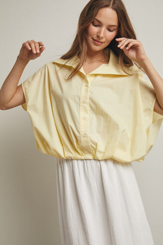 Bubble Hem Button-Up Blouse- Lemon-K. Ellis Boutique