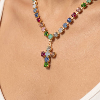Rhinestone Cup Chain Necklace With Cross Pendant: GDMLT-Necklace-K. Ellis Boutique