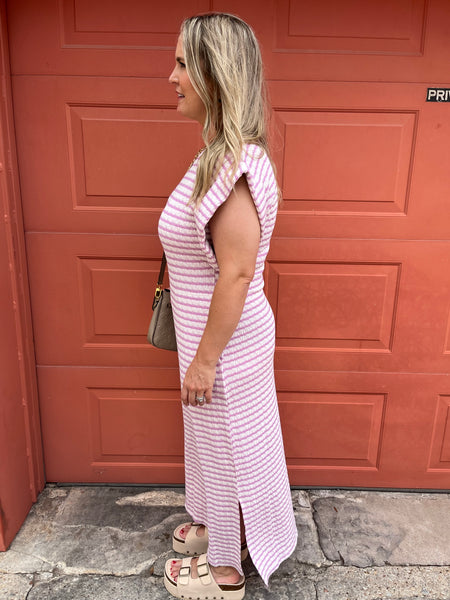 Textured Stripe Maxi Dress - Pink-K. Ellis Boutique