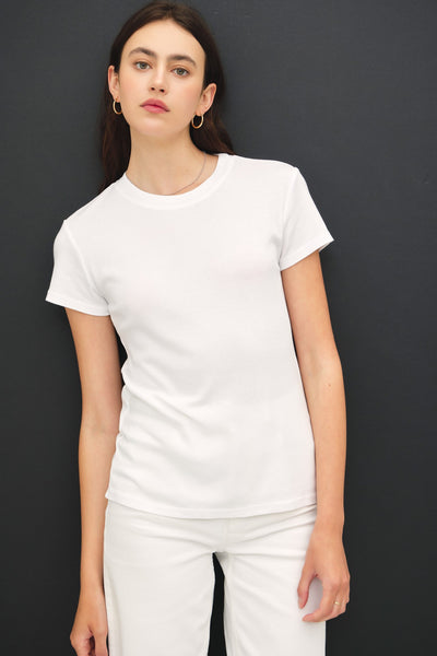 CLASSIC COTTON BLEND CREWNECK TOP- WHITE-K. Ellis Boutique