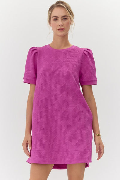 Solid Textured Dress with Pockets- Magenta-K. Ellis Boutique