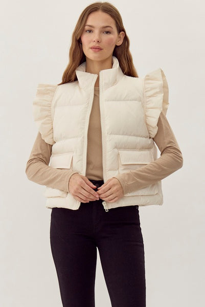 Puffer Vest Ruffle Cream-K. Ellis Boutique