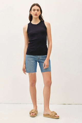 BASIC COTTON ROUND NECK TANK TOP- BLACK-K. Ellis Boutique