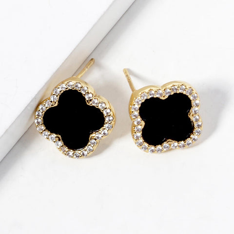 Gold Dipped Flower Stud Earring - Black/ Gold-K. Ellis Boutique