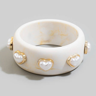 Wide Marble Resin Heart Pearl Studded Bangle Bracelet: TQ-Bracelet-K. Ellis Boutique
