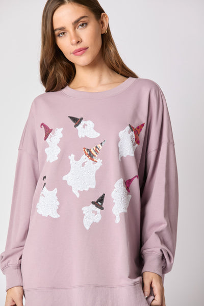 Dusty Lavender Sequin Ghost Pullover-K. Ellis Boutique