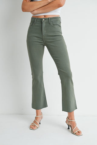 Just Black High Rise Tonal Crop Flare- Olive-K. Ellis Boutique