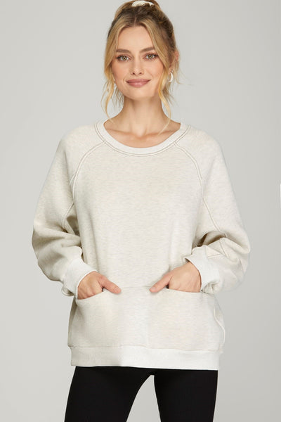 Solid Long Sleeve Sweatshirt Top - Light Grey-K. Ellis Boutique