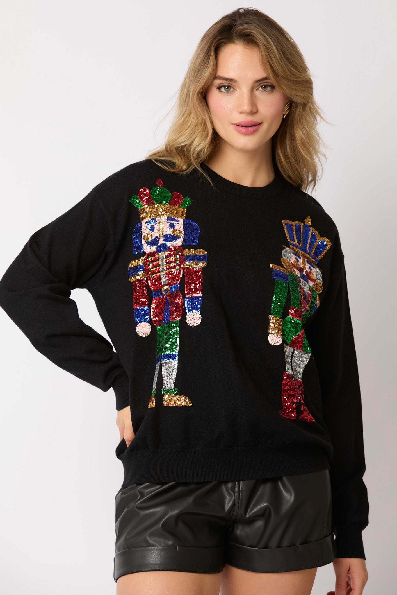 Nutcrackers Sequins Embroidery Sweater - Black-K. Ellis Boutique