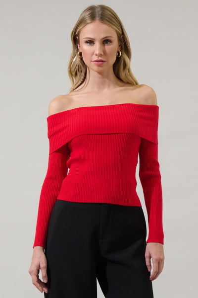 Perrey Off the Shoulder Sweater- Red-K. Ellis Boutique