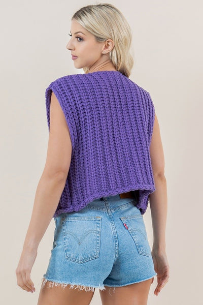 SOLID ROUND NECK SWEATER VEST- PURPLE-K. Ellis Boutique