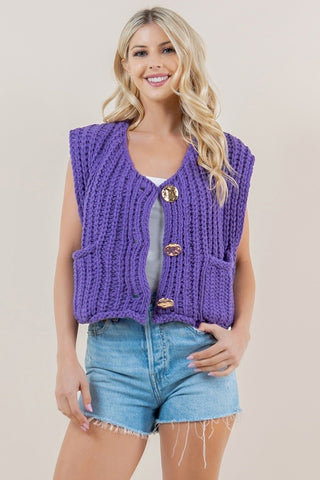 SOLID ROUND NECK SWEATER VEST- PURPLE-K. Ellis Boutique