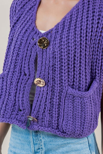 SOLID ROUND NECK SWEATER VEST- PURPLE-K. Ellis Boutique