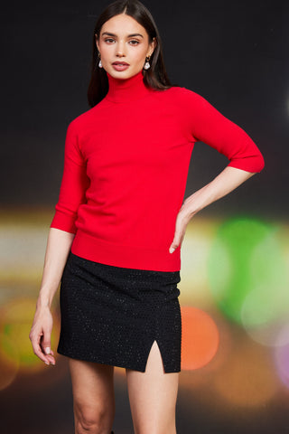 Solid Turtle Neck Top - Red-Sweater-K. Ellis Boutique