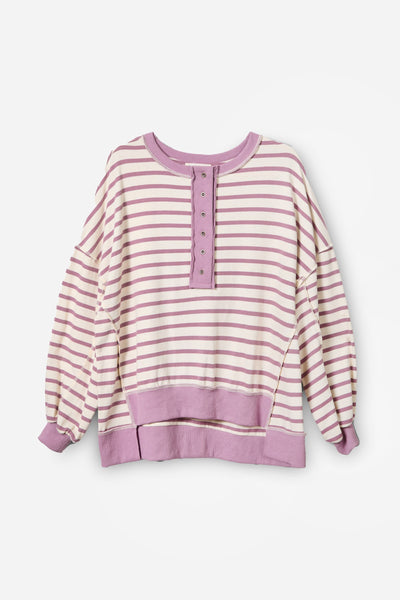 Oversized Stripe Sweatshirt- Mauve-K. Ellis Boutique