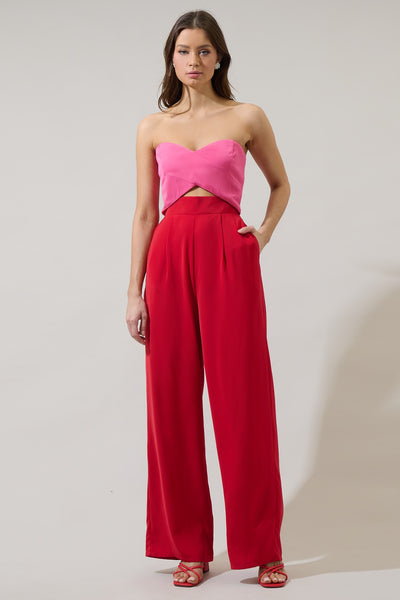 Color Block Wide Leg Jumpsuit- Pink/Red-K. Ellis Boutique