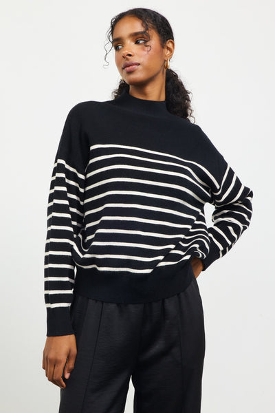 Stripe Knit Sweater- Black/Cream-K. Ellis Boutique