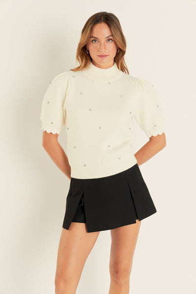 Scallop Embellishment Knit- White-K. Ellis Boutique