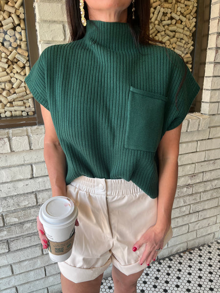 Solid Knit Mock Neck Cropped Top- Forest-K. Ellis Boutique