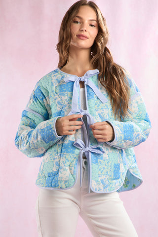 Reversible Quilted Jacket with Bows- Blue Multi-K. Ellis Boutique