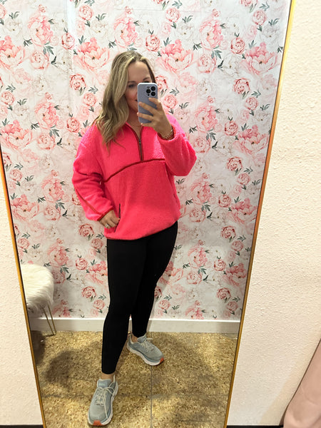 Fleece Quarter Zip- Neon Pink-K. Ellis Boutique