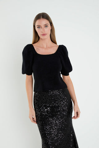 Puffy Short Sleeve Knit Square Neck- Cream-K. Ellis Boutique