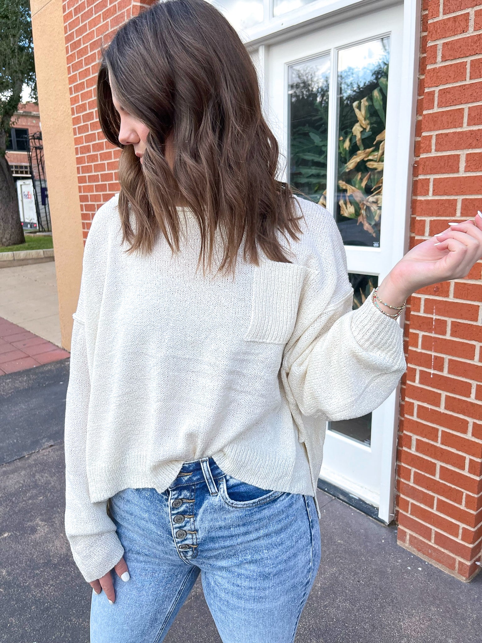 Cropped Pullover Knit Sweater - Cream-K. Ellis Boutique