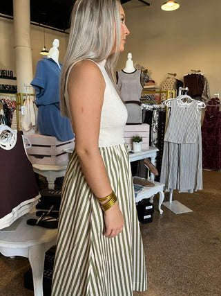 Sage Stripe Midi Dress-Midi/Maxi Dress-K. Ellis Boutique