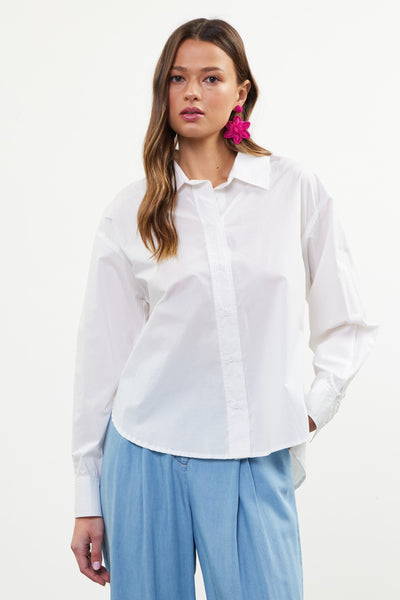 Solid Poplin Long Sleeve Shirt- White-K. Ellis Boutique