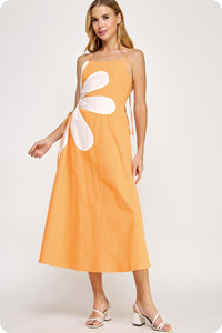 Sleeveless Side Cut-Out Flower Detail Midi Dress- Tangerine-K. Ellis Boutique