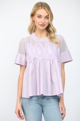 Mesh Top With Applique- Lavender-K. Ellis Boutique