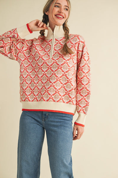 Half Zip Cream Orange Multi Sweater Pullover-K. Ellis Boutique
