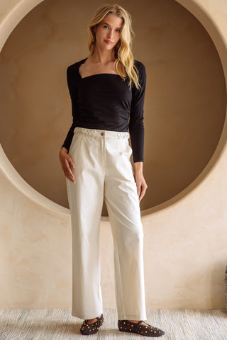 Braided Waist Straight Pants- Cream-K. Ellis Boutique