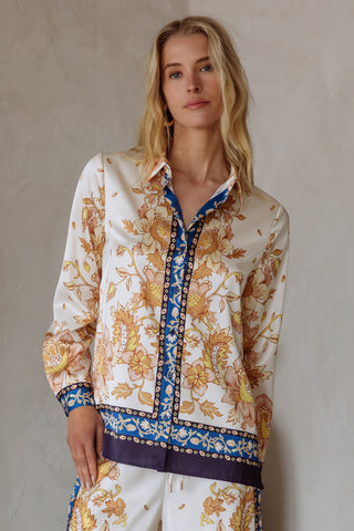 Border Print Button Down Shirt-Long Sleeve Top-K. Ellis Boutique