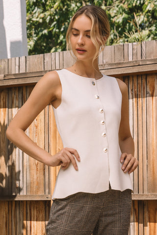 Sleeveless Sweater Knit Peplum Top- Cream-K. Ellis Boutique