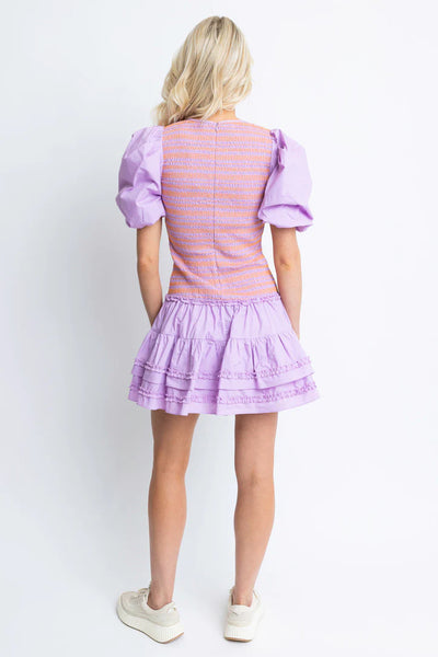 Karlie Solid Poplin Contrast Stitch Dress- Lavender-K. Ellis Boutique