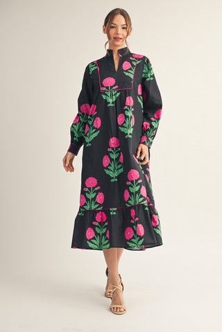 Kara Floral Midi- Black/Pink-K. Ellis Boutique