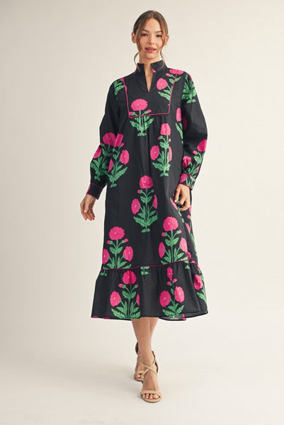 Kara Floral Midi- Black/Pink-K. Ellis Boutique