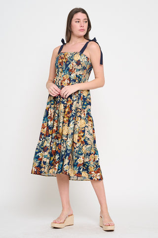 Paralia Nights Smock Midi Dress- Navy Floral-Midi/Maxi Dress-K. Ellis Boutique