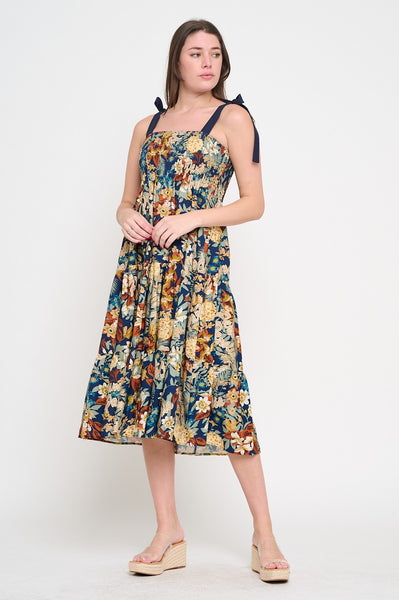 Paralia Nights Smock Midi Dress- Navy Floral-K. Ellis Boutique