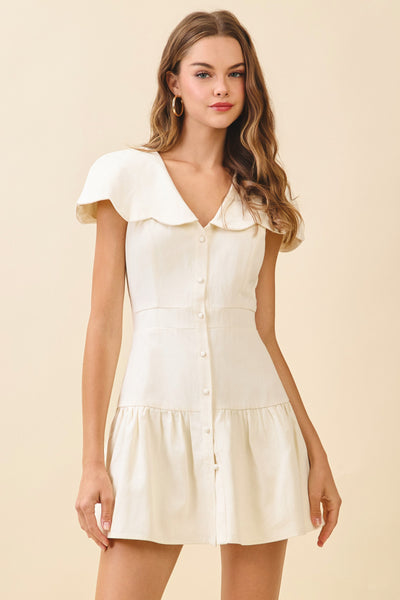Fit And Flare Scalloped Collar Dress- Cream-K. Ellis Boutique