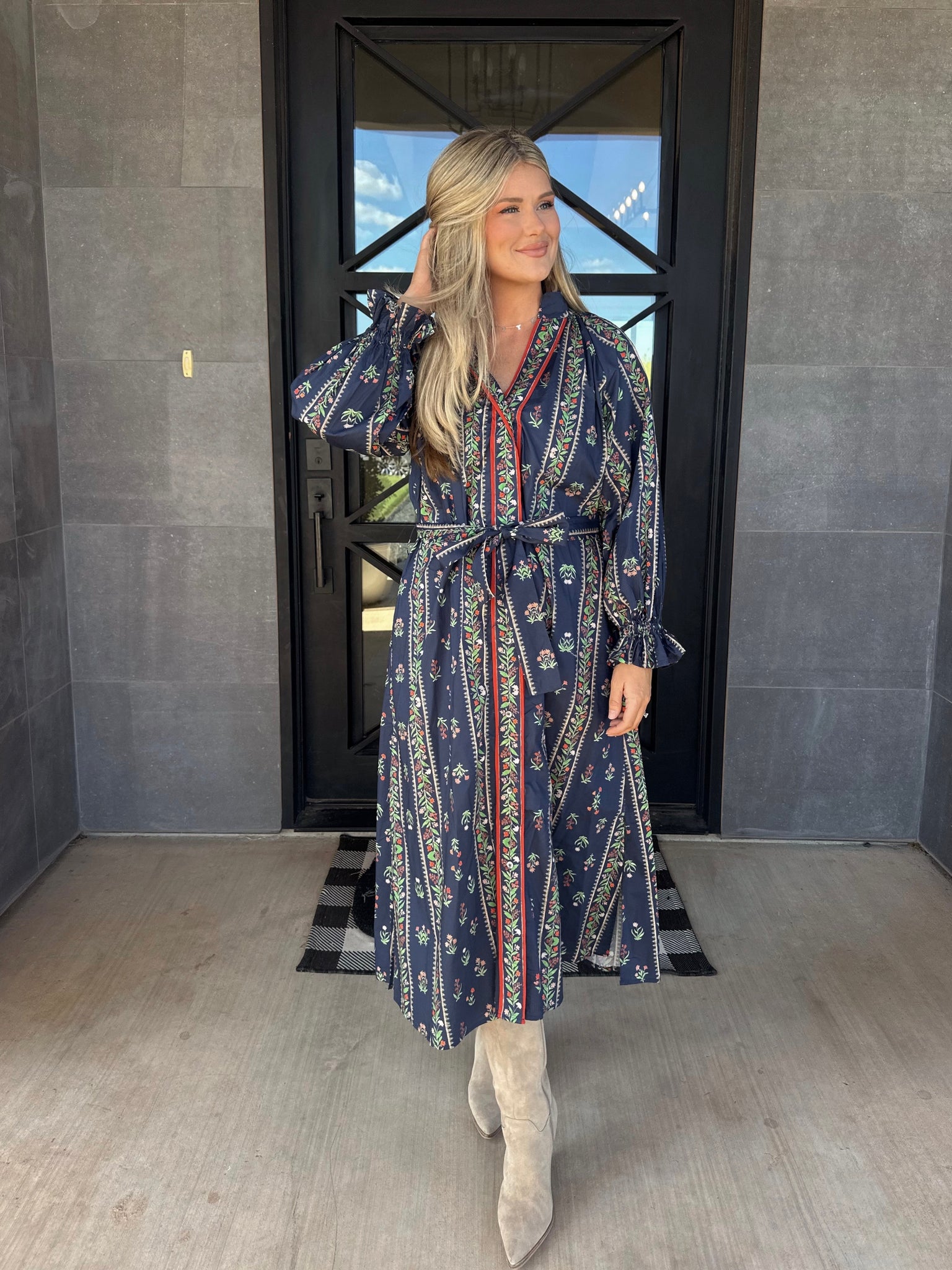 Mix Floral Stripe Maxi Dress- Navy-K. Ellis Boutique