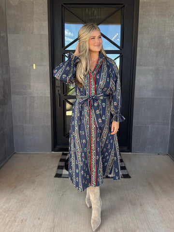 Mix Floral Stripe Maxi Dress- Navy-K. Ellis Boutique