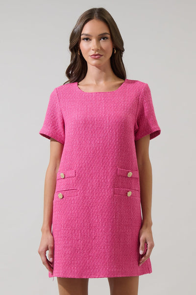 Amaria Kury Tweed Mini Dress- Fuschia-K. Ellis Boutique
