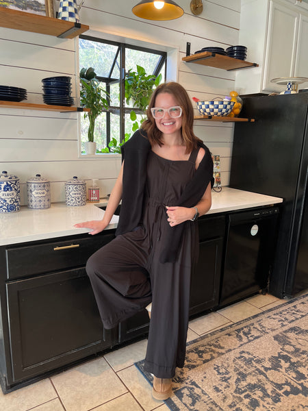 Sleeveless Cropped Leg Jumpsuit- Black-K. Ellis Boutique