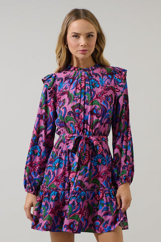 Valier Floral Balloon Sleeve Blouson Mini- Mauve Multi-Mini Dress-K. Ellis Boutique