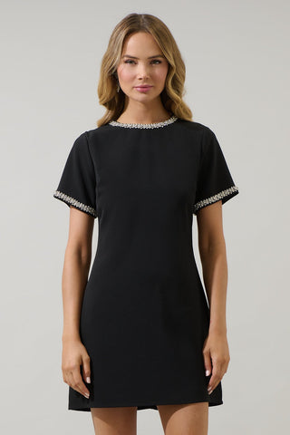 The Diana Mini Shift Dress Rhinestone Sleeve- Black-K. Ellis Boutique