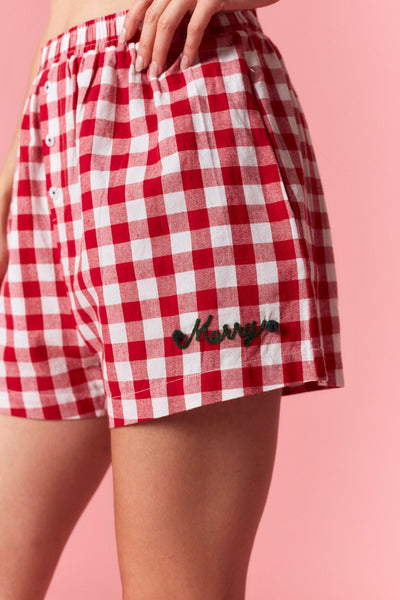 Merry Gingham Shorts- Red-K. Ellis Boutique
